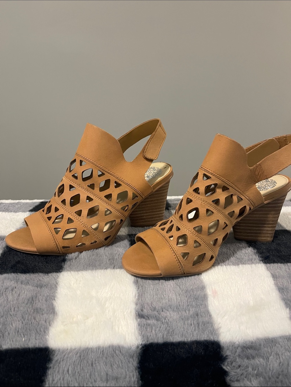 Vince Camuto Tan Cutout Slingback Block Heels